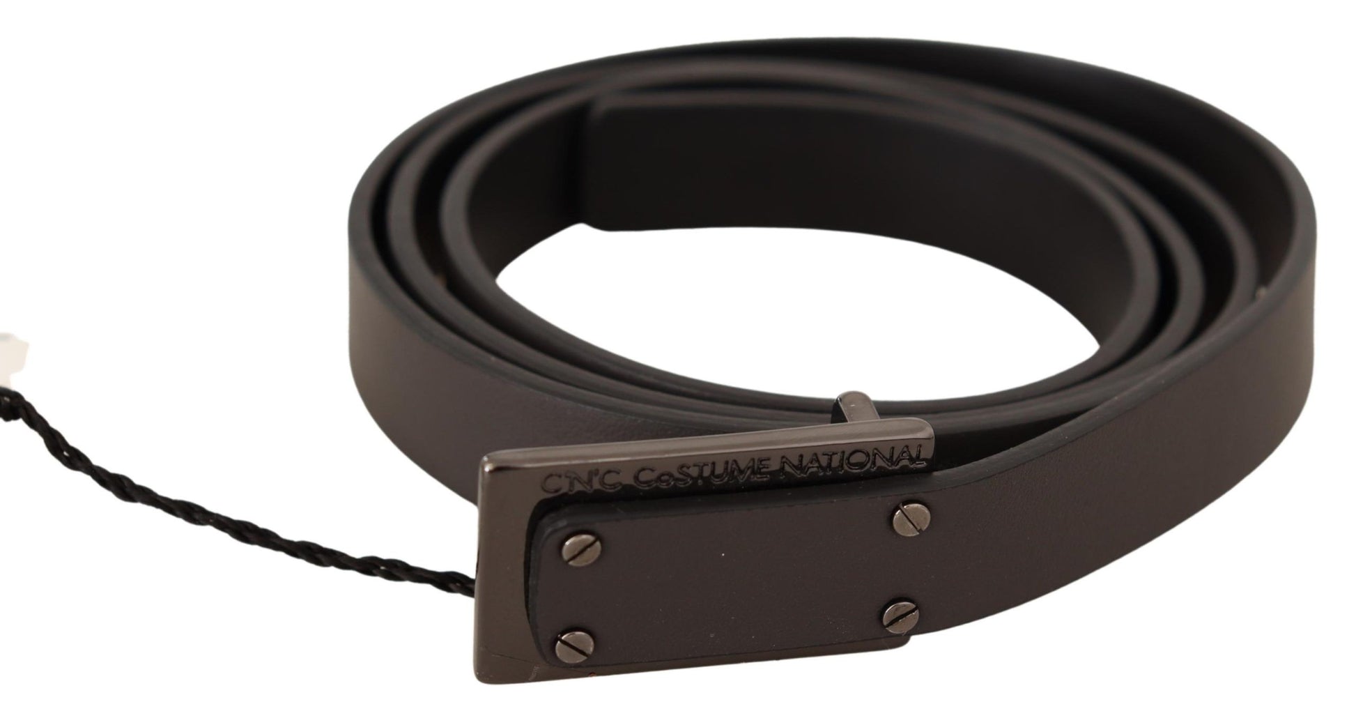 Costume National Dark Brown Leather Logo Buckle Belt Costume National