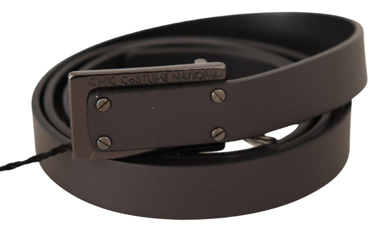 Costume National Dark Brown Leather Logo Buckle Belt Costume National