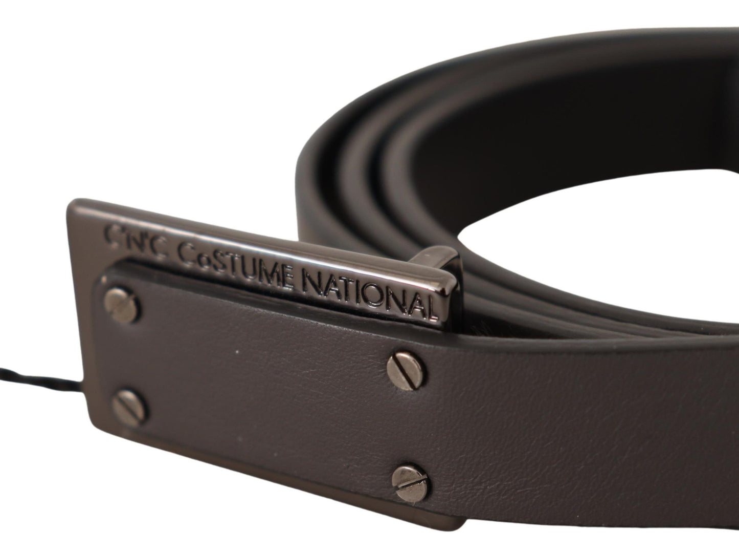 Costume National Dark Brown Leather Logo Buckle Belt Costume National