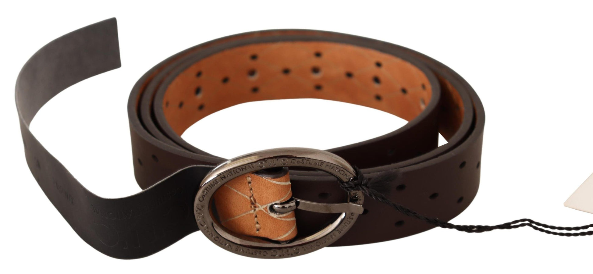 Costume National Belt Brown WX Silver Buckle Holes Belt Costume National