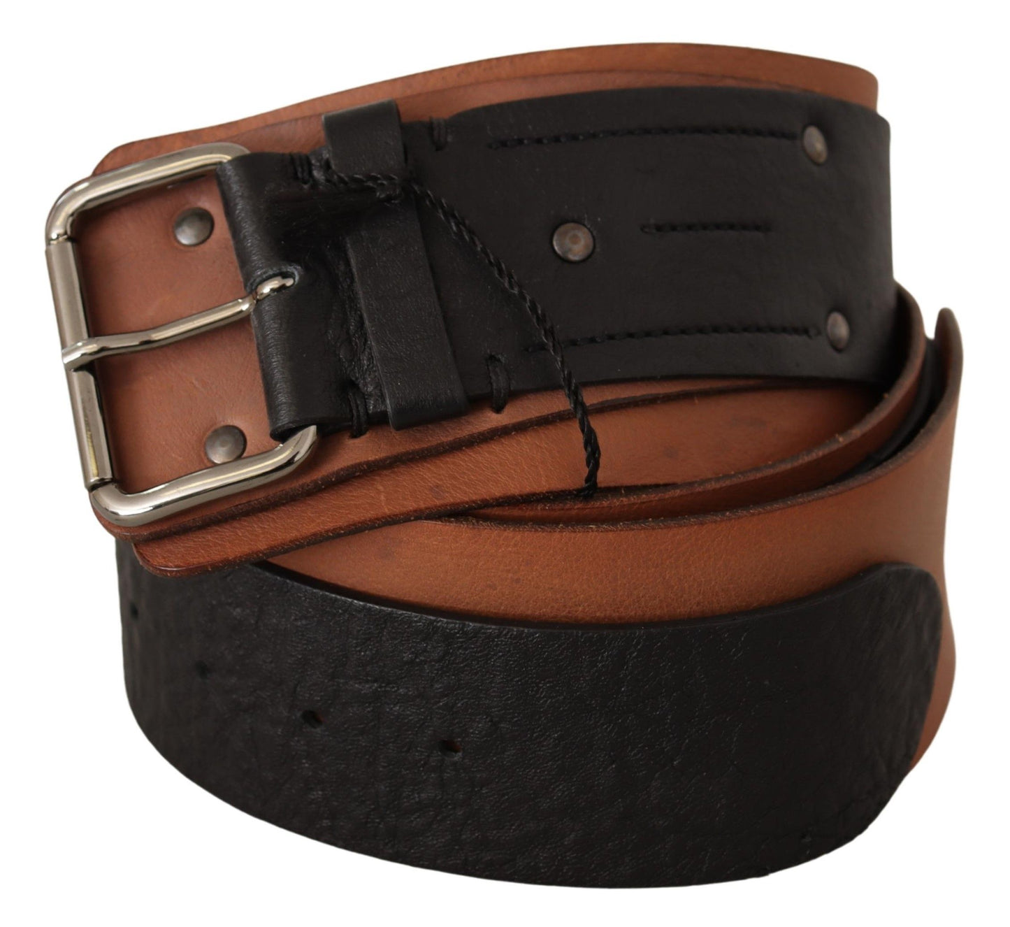 Costume National Black Brown Leather Silver Buckle Costume National