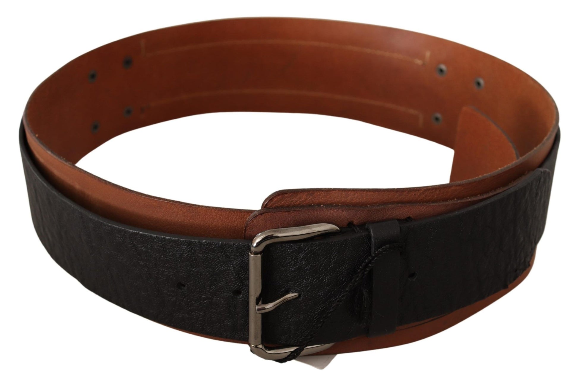 Costume National Black Brown Leather Silver Buckle Costume National