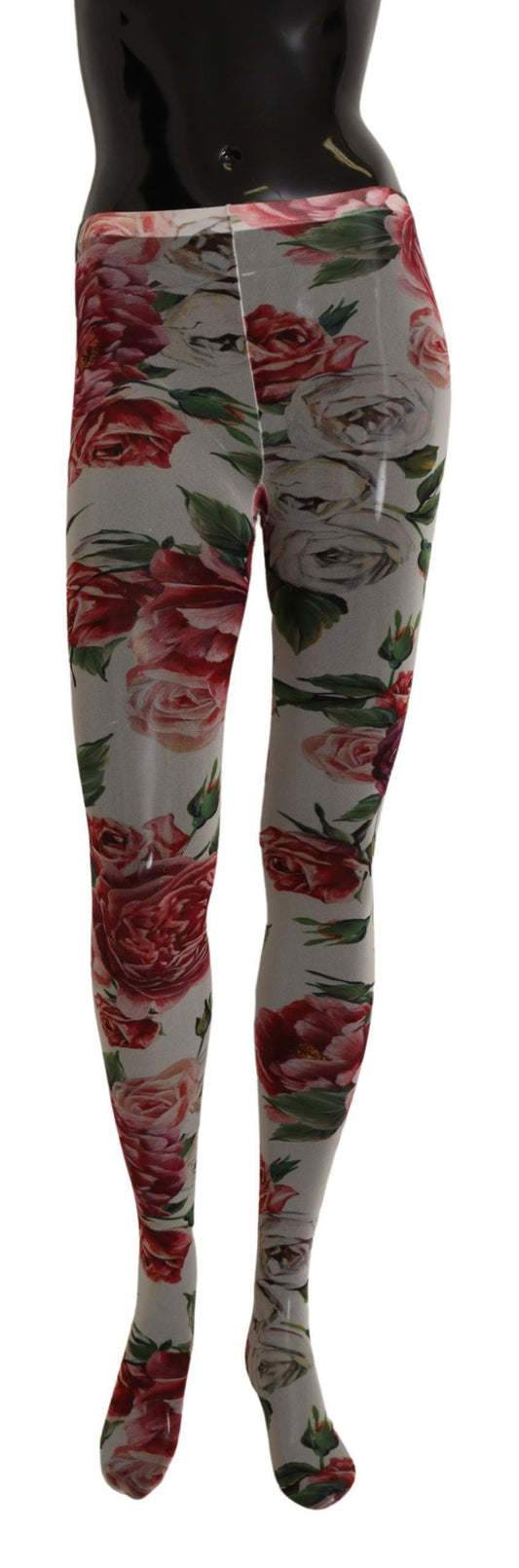 Dolce & Gabbana White Floral Print Stockings Nylon Tights Dolce & Gabbana