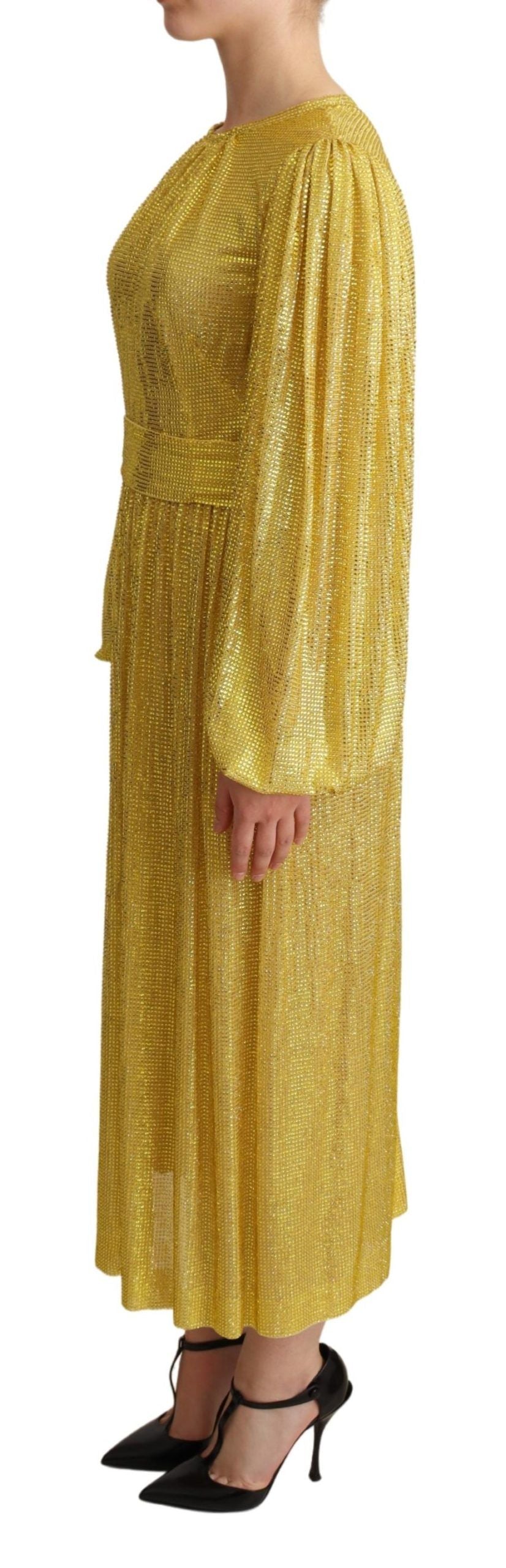 Dolce & Gabbana Yellow Crystal Mesh Pleated Maxi Dress Dolce & Gabbana