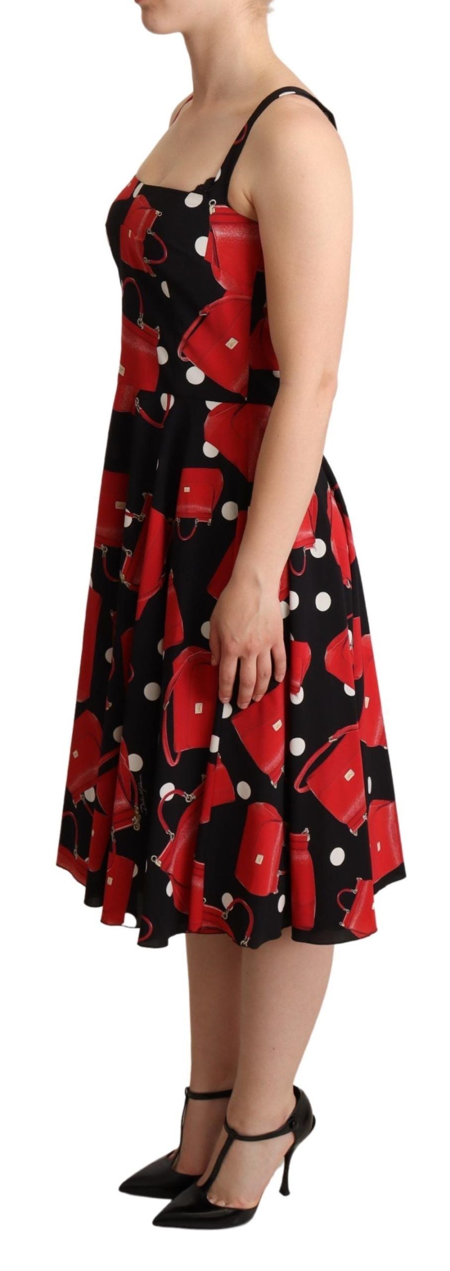 Dolce & Gabbana Black Red Bag Print A-line Mid Length Dress Dolce & Gabbana