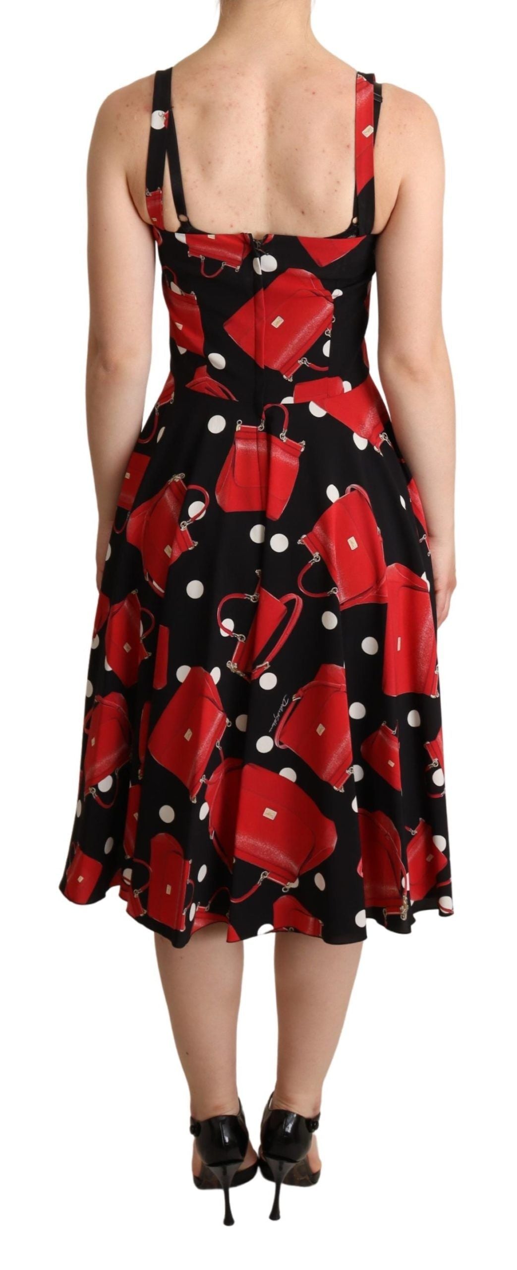 Dolce & Gabbana Black Red Bag Print A-line Mid Length Dress Dolce & Gabbana