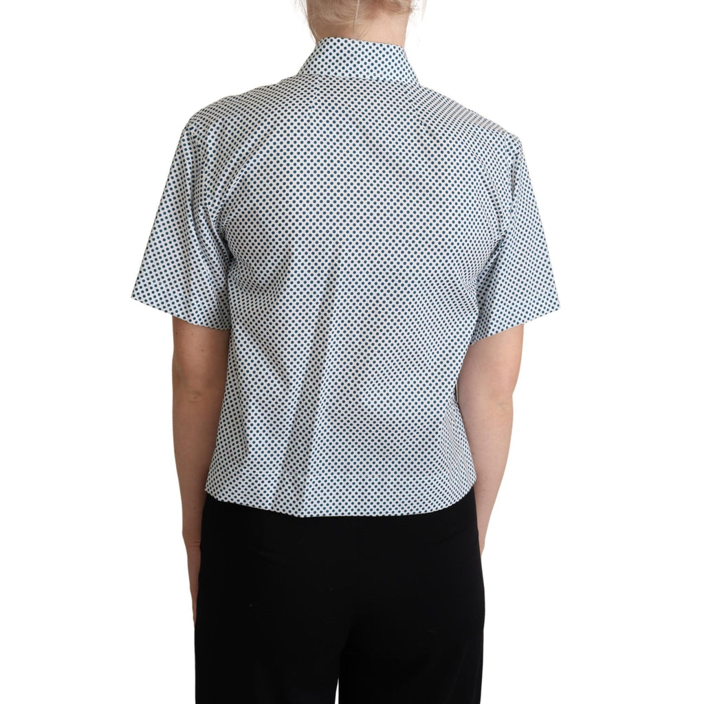 Dolce & Gabbana White Blue Polka Dot Cotton Shirt