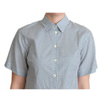 Dolce & Gabbana White Blue Polka Dot Cotton Shirt