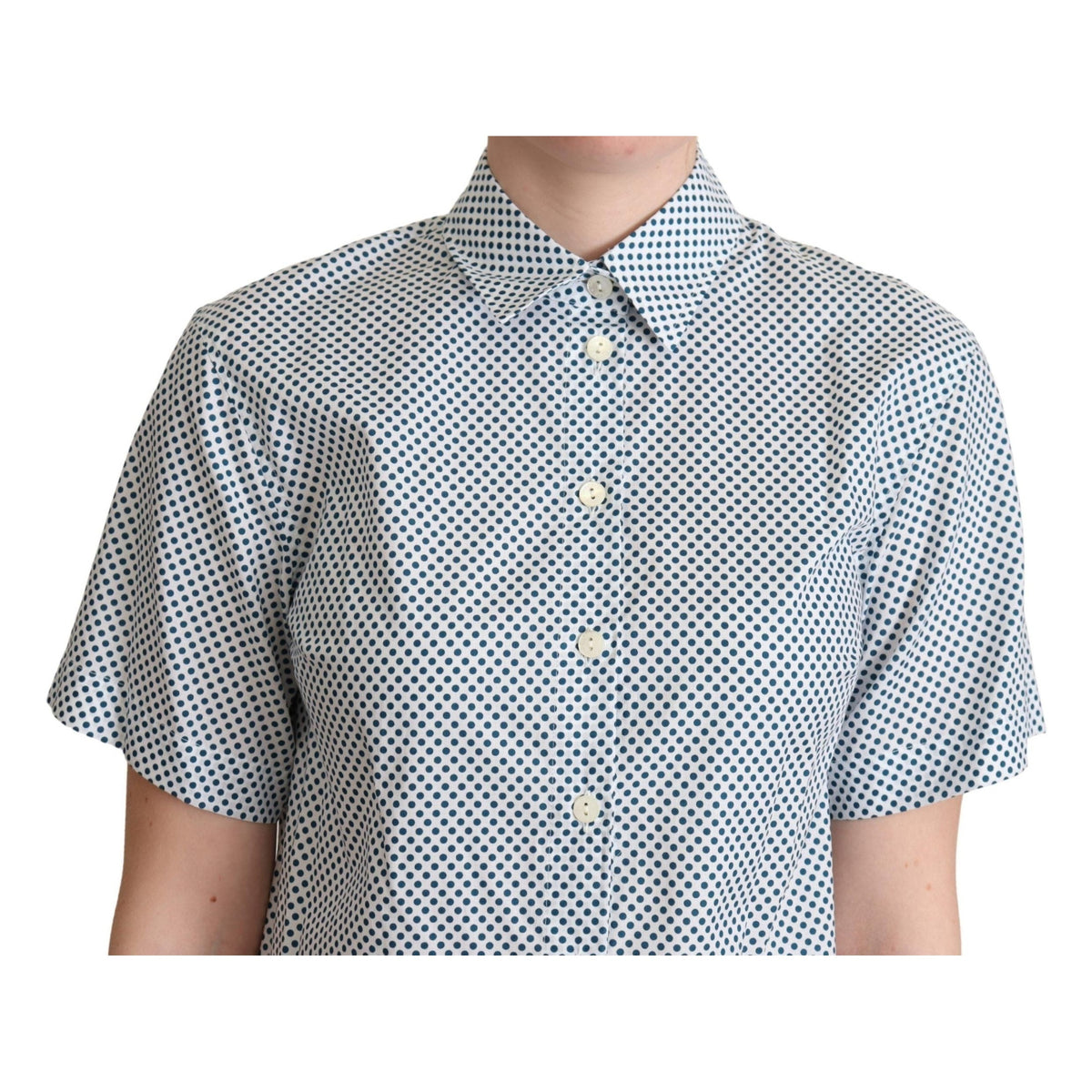 Dolce & Gabbana White Blue Polka Dot Cotton Shirt