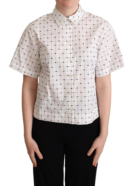 Dolce & Gabbana White Polka Dot Cotton Collared Shirt Top Dolce & Gabbana