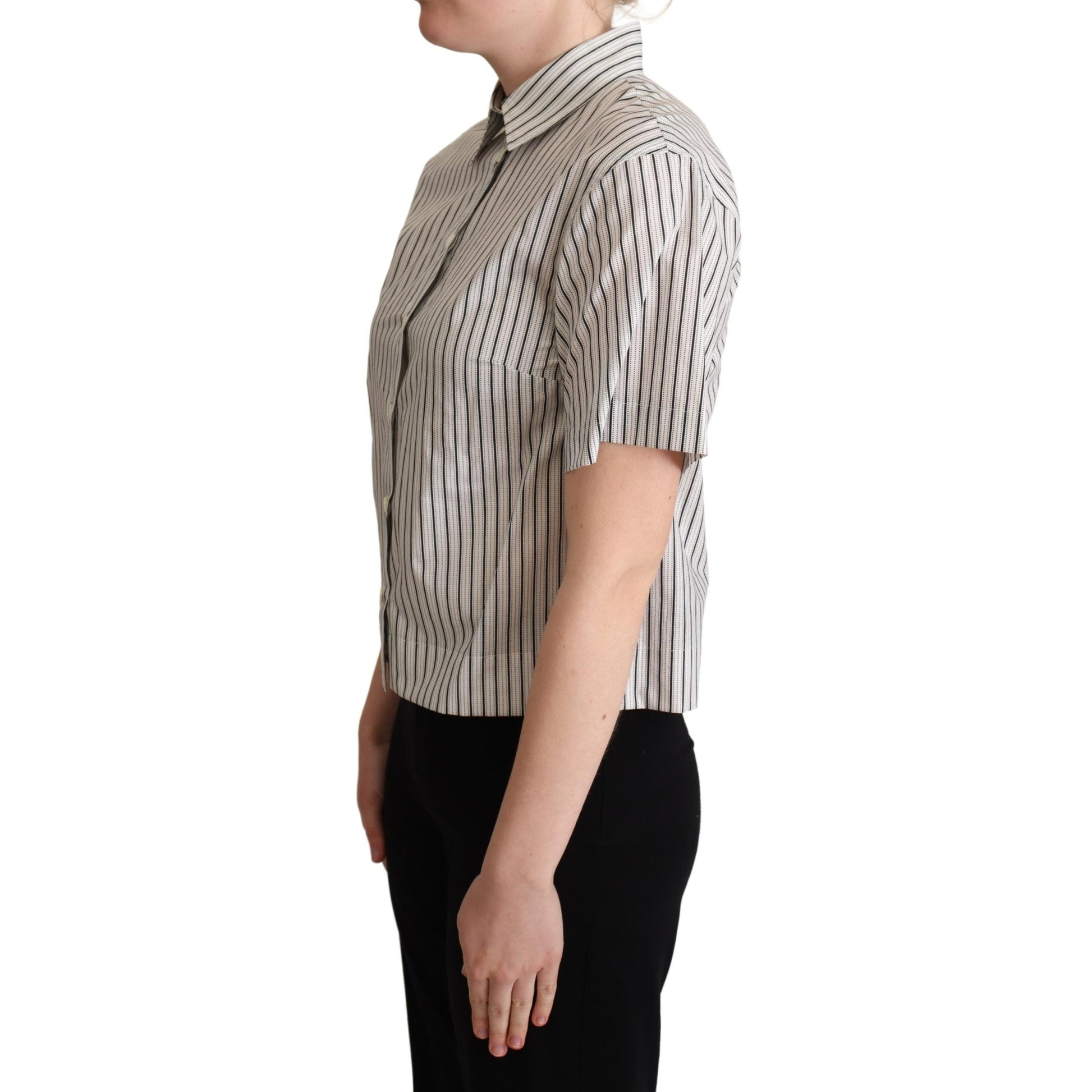 Dolce & Gabbana White Black Striped Collared Shirt Dolce & Gabbana