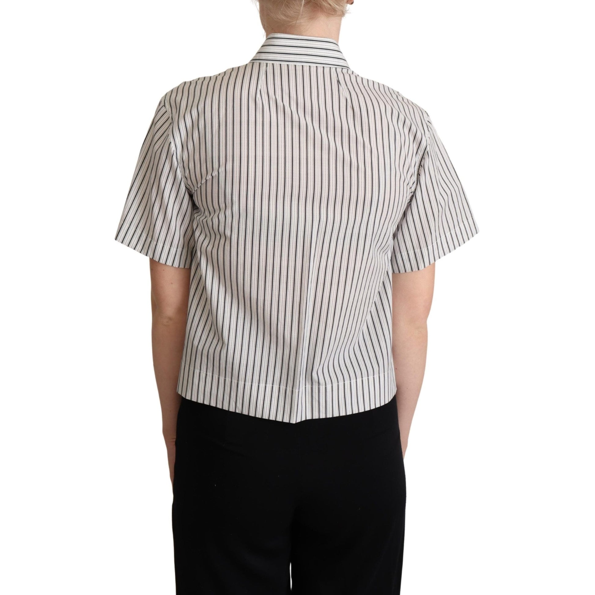 Dolce & Gabbana White Black Striped Collared Shirt Dolce & Gabbana