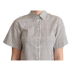 Dolce & Gabbana White Black Striped Collared Shirt
