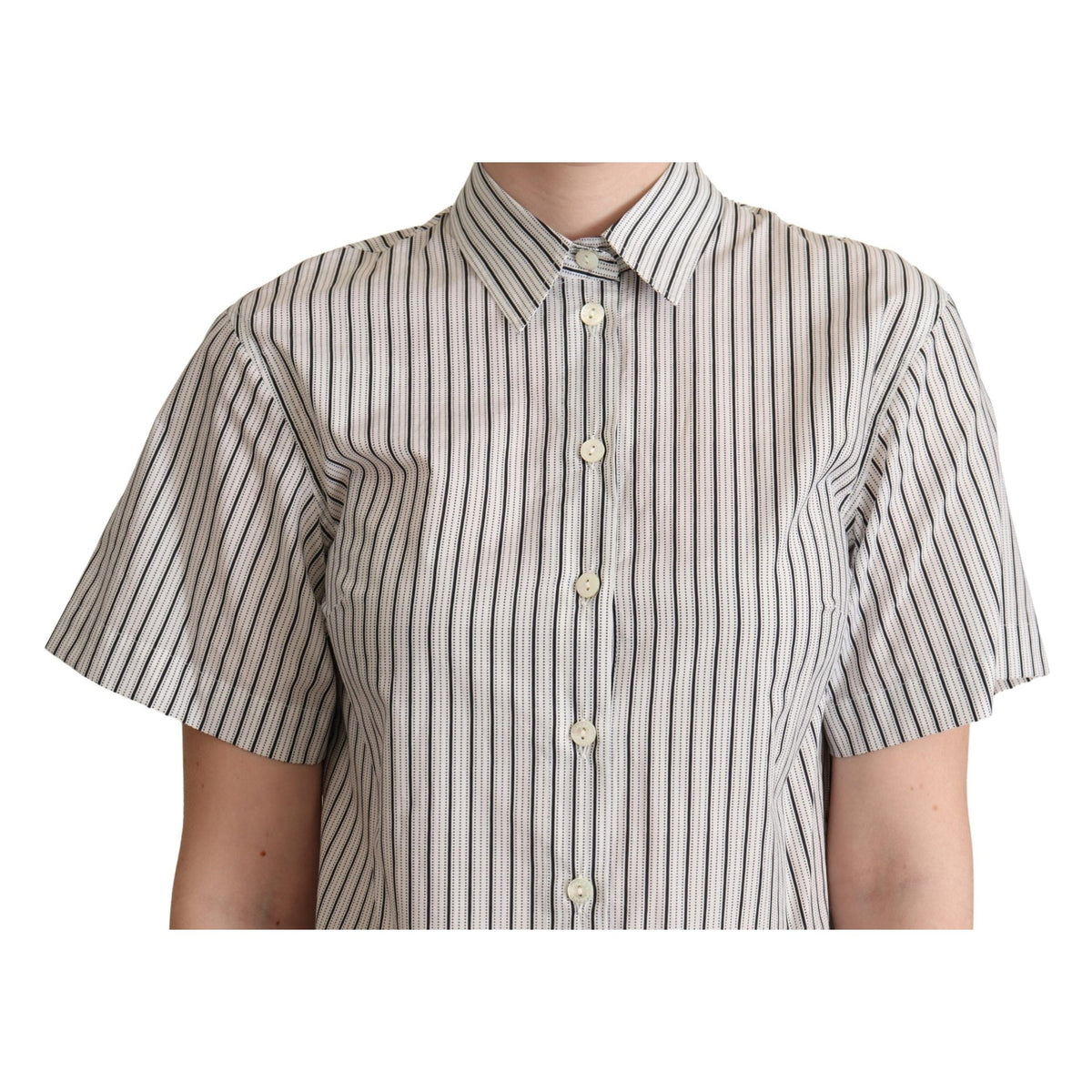 Dolce & Gabbana White Black Striped Collared Shirt