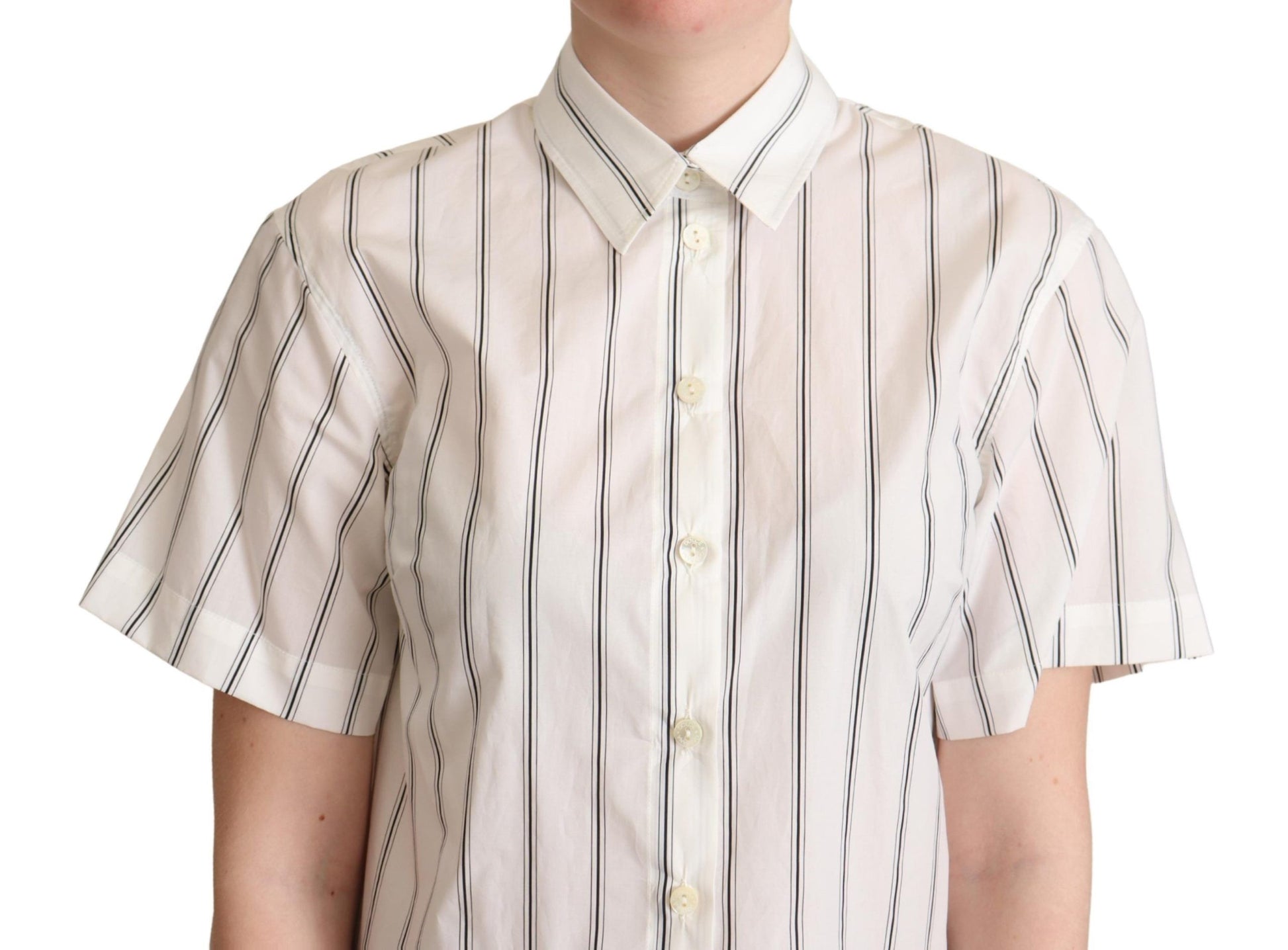 Dolce & Gabbana White Black Stripes Collared Shirt Top Dolce & Gabbana