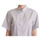 Dolce & Gabbana White Polka Dots Collared Blouse Shirt