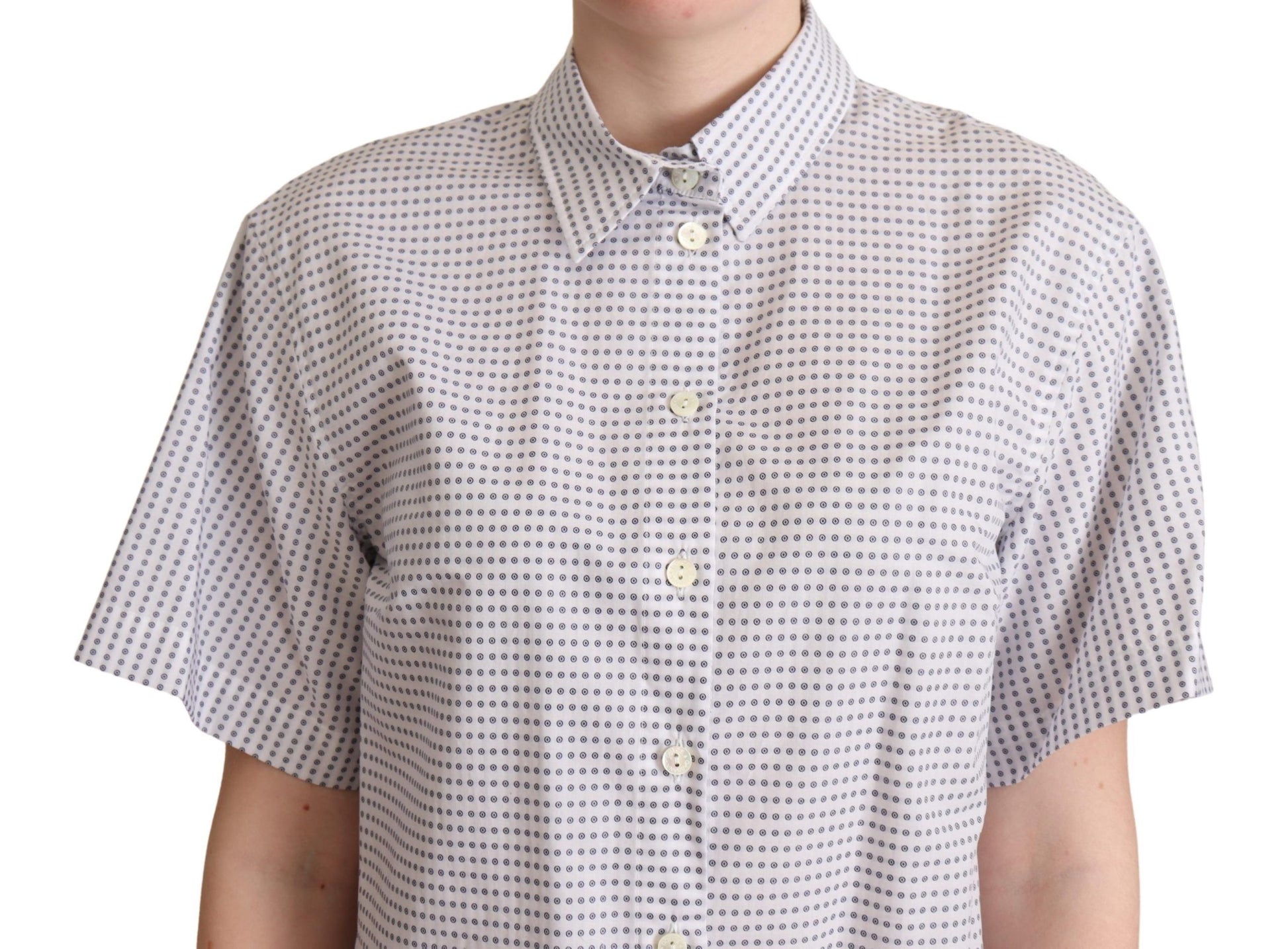 Dolce & Gabbana White Polka Dots Collared Blouse Shirt Dolce & Gabbana