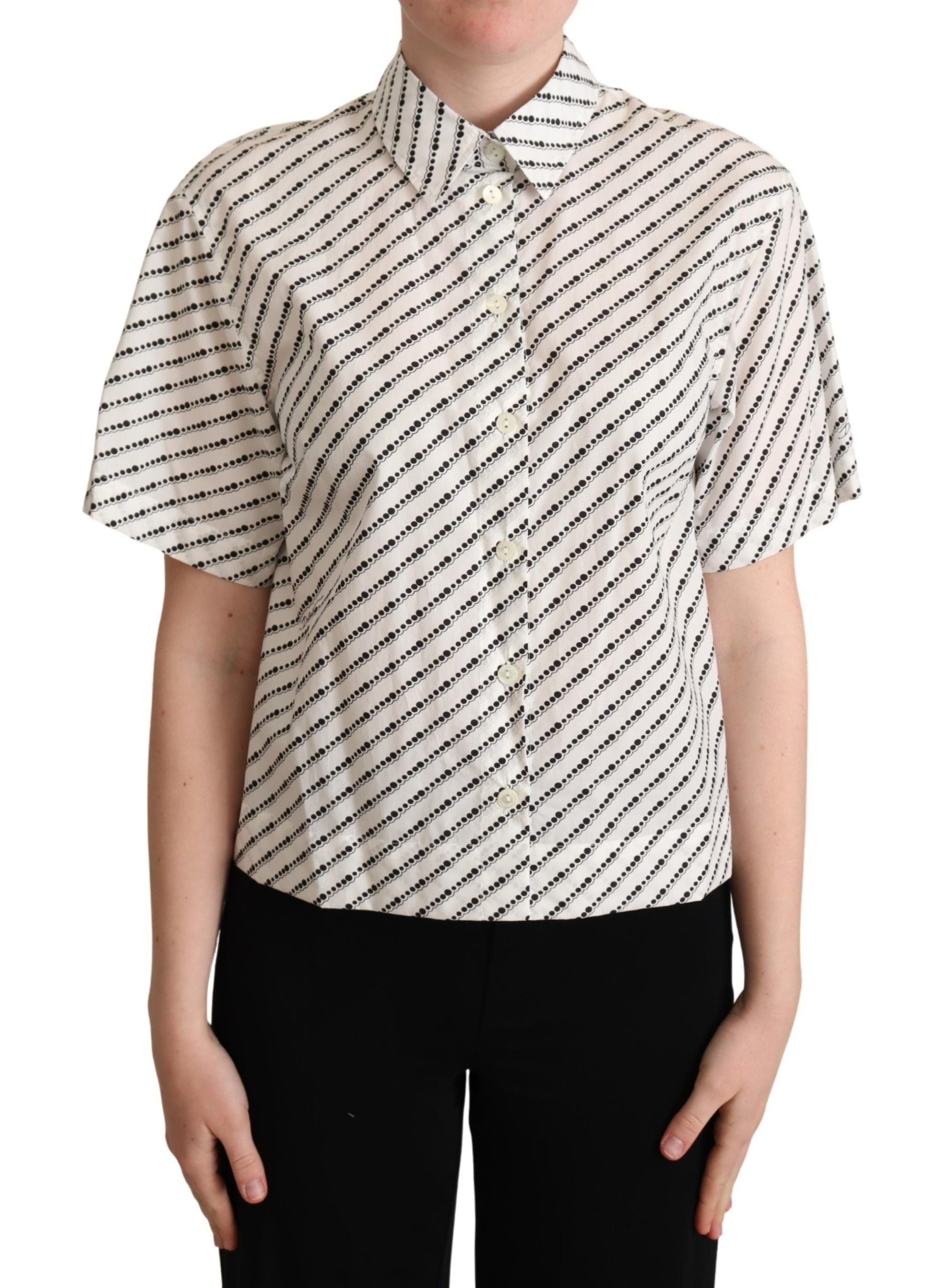 Dolce & Gabbana White Dotted Collared Blouse Shirt Dolce & Gabbana