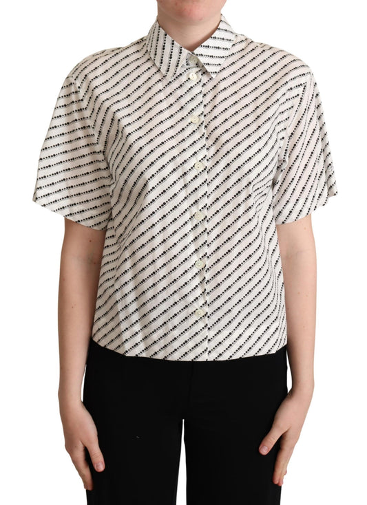 Dolce & Gabbana White Dotted Collared Blouse Shirt Dolce & Gabbana