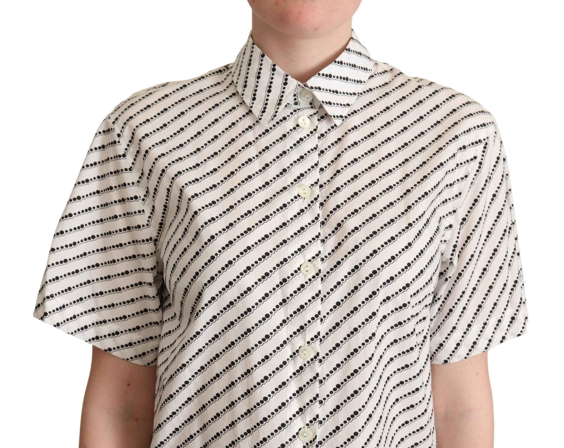 Dolce & Gabbana White Dotted Collared Blouse Shirt Dolce & Gabbana