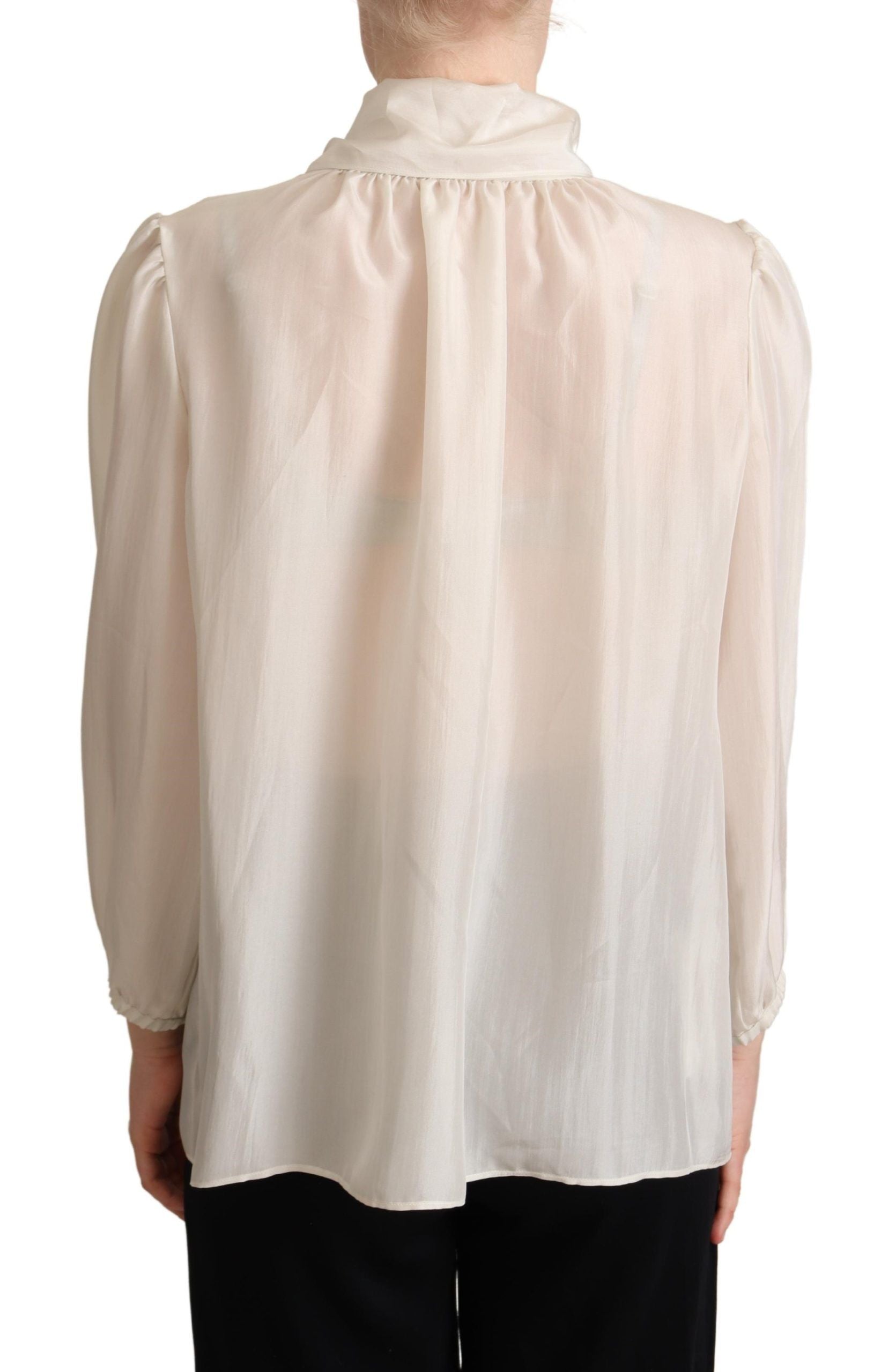 Dolce & Gabbana Light Gray Ascot Collar Shirt Silk Blouse Top Dolce & Gabbana