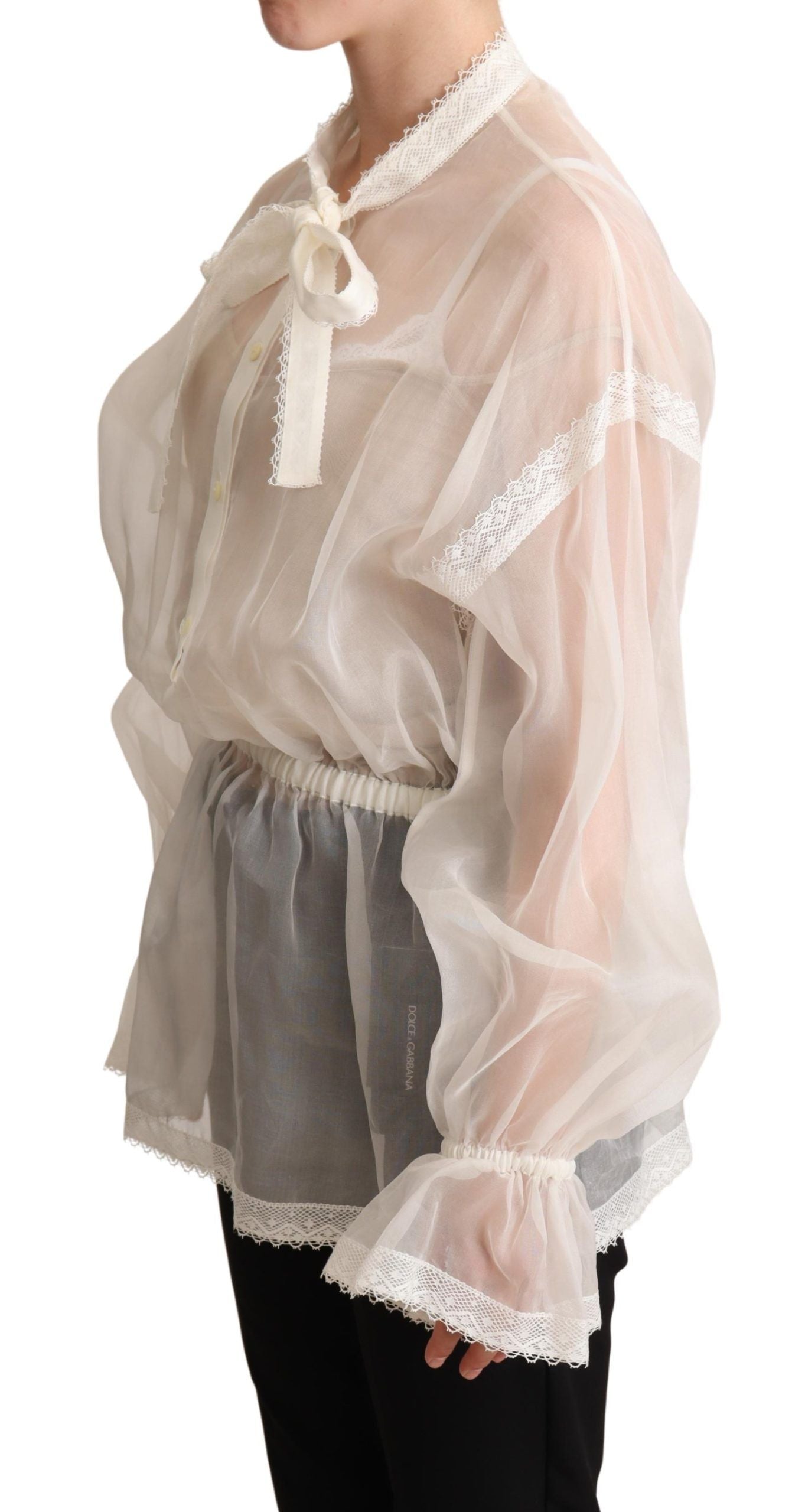 Dolce & Gabbana White Ascot Collar Long Sleeves Blouse Top Dolce & Gabbana