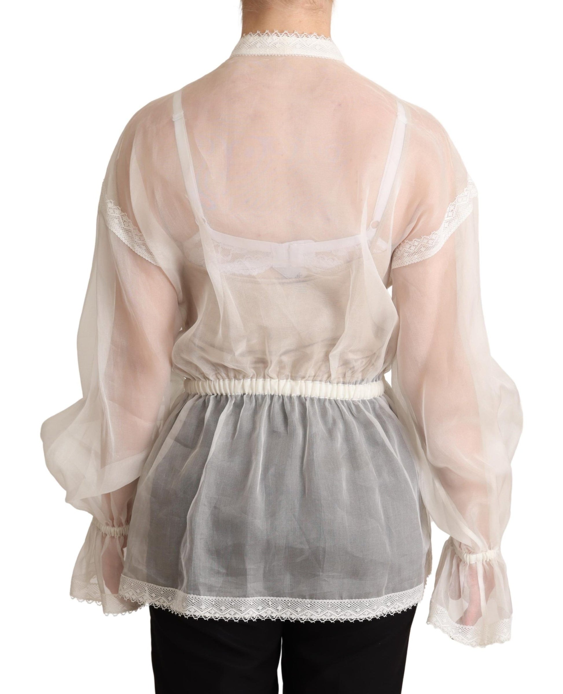 Dolce & Gabbana White Ascot Collar Long Sleeves Blouse Top Dolce & Gabbana