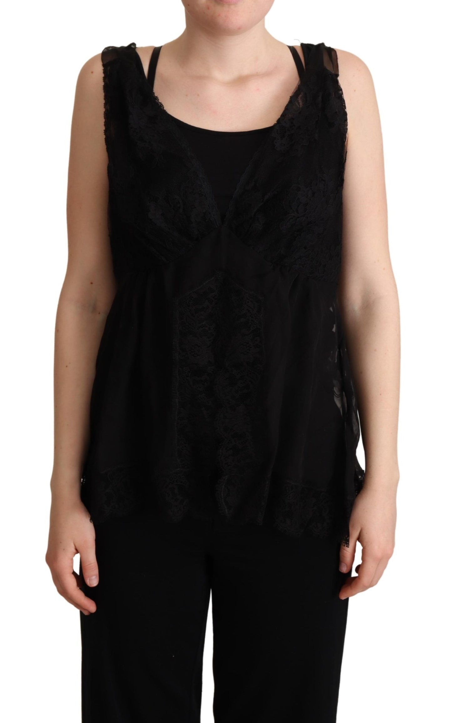 Dolce & Gabbana Black Silk Lace Trim Camisole Tank Top Dolce & Gabbana