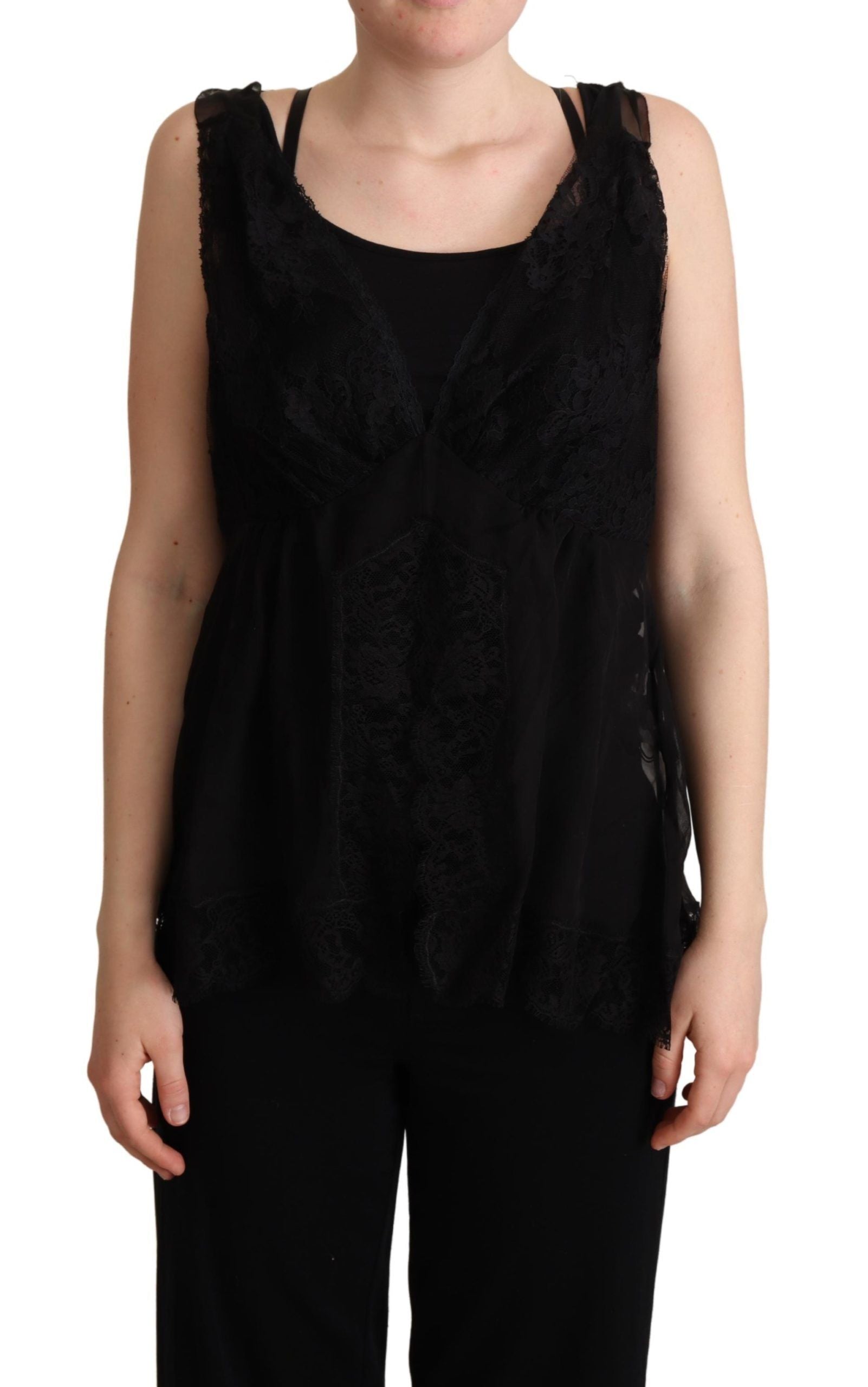 Dolce & Gabbana Black Silk Lace Trim Camisole Tank Top Dolce & Gabbana