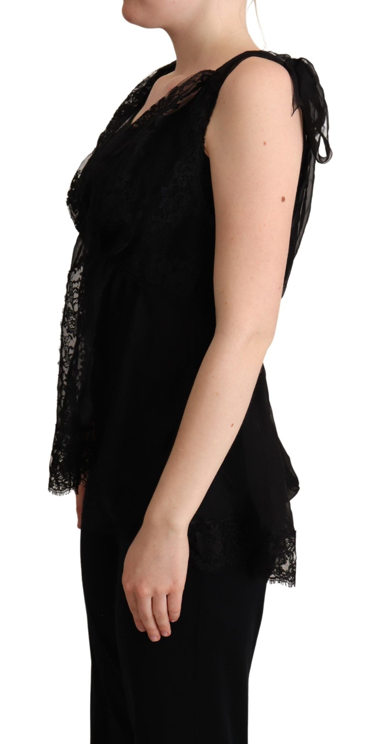 Dolce & Gabbana Black Silk Lace Trim Camisole Tank Top Dolce & Gabbana