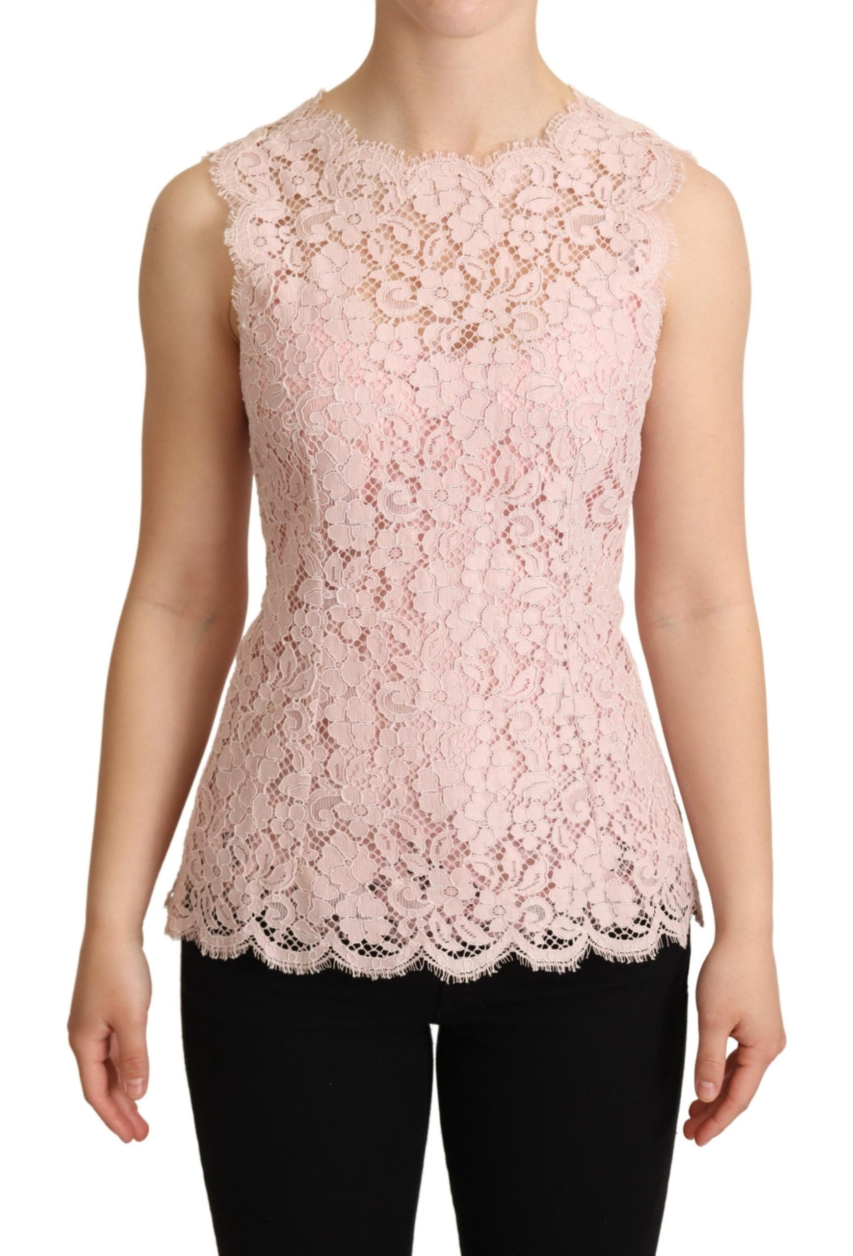 Dolce & Gabbana Pink Floral Lace Sleeveless Tank Blouse Top Dolce & Gabbana