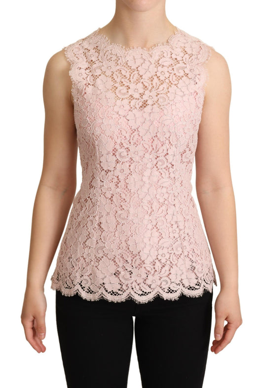 Dolce & Gabbana Pink Floral Lace Sleeveless Tank Blouse Top Dolce & Gabbana