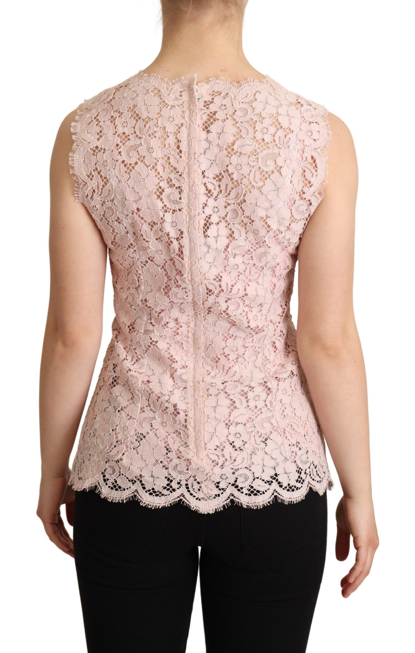 Dolce & Gabbana Pink Floral Lace Sleeveless Tank Blouse Top Dolce & Gabbana
