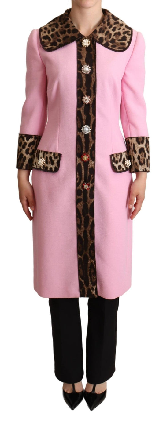 Dolce & Gabbana Pink Leopard Wool Trenchcoat Jacket Dolce & Gabbana