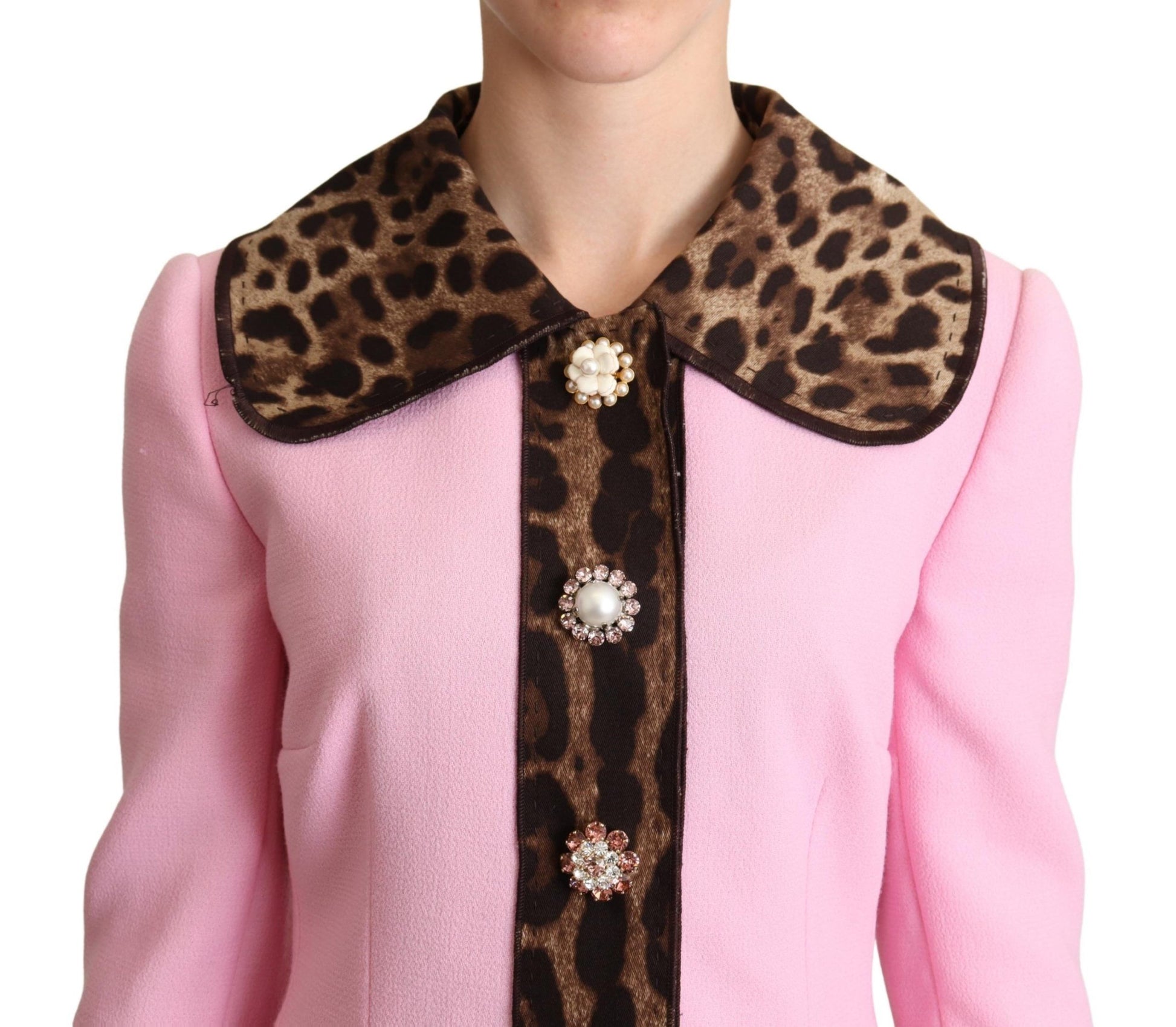 Dolce & Gabbana Pink Leopard Wool Trenchcoat Jacket Dolce & Gabbana