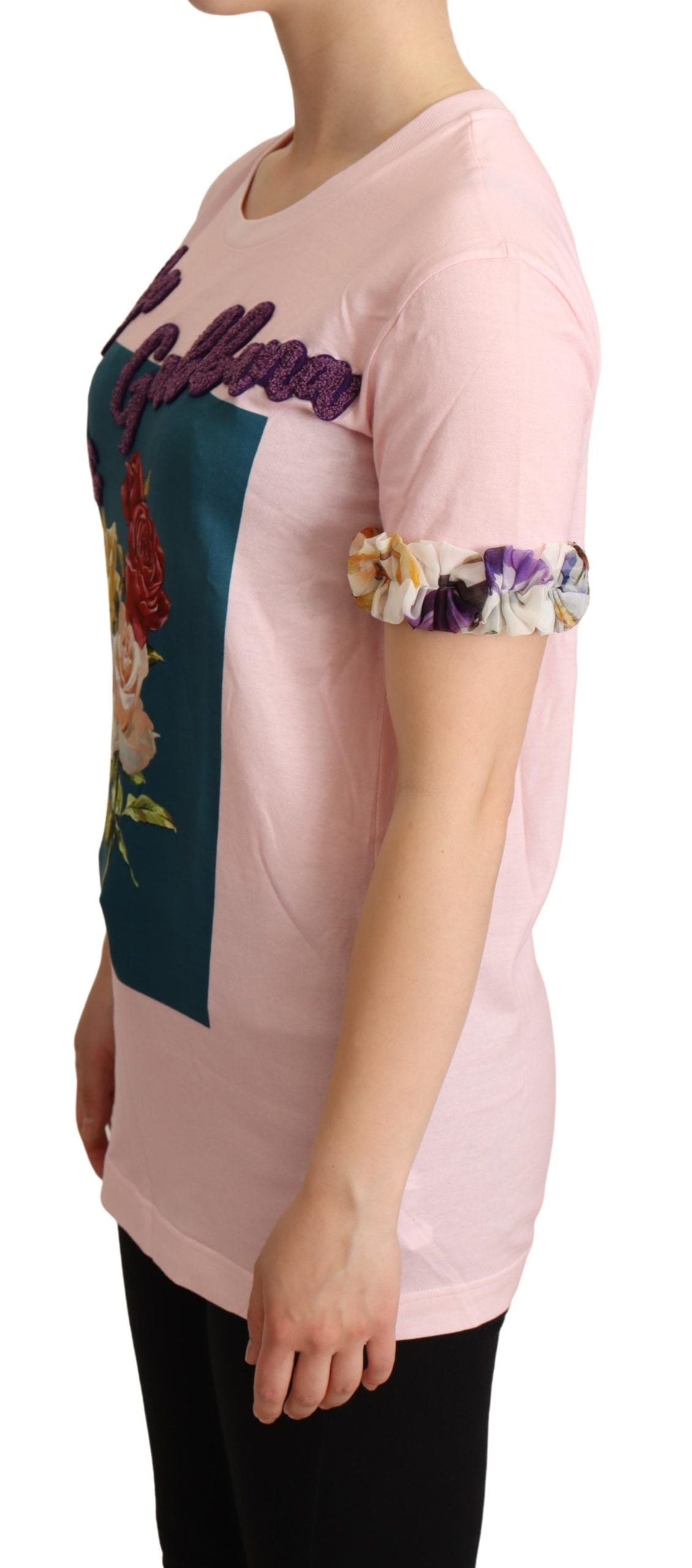 Dolce & Gabbana Pink Cotton Floral Roses Crewneck T-shirt Dolce & Gabbana