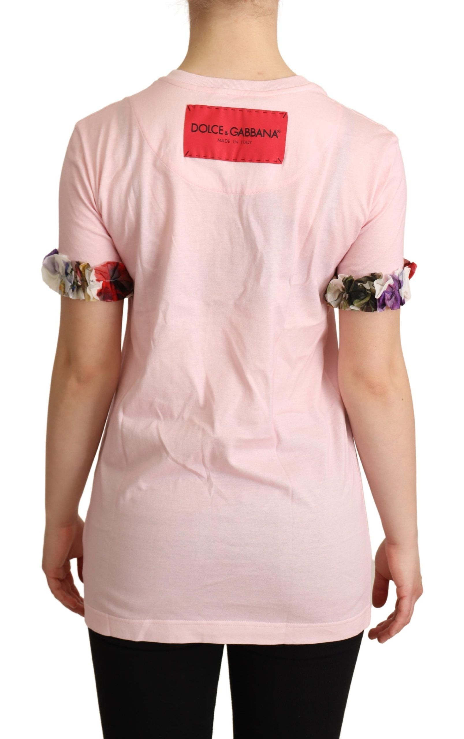 Dolce & Gabbana Pink Cotton Floral Roses Crewneck T-shirt Dolce & Gabbana