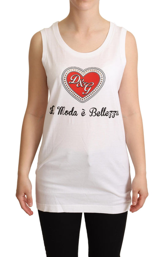 Dolce & Gabbana White La Moda Crystal Tank Top T-shirt Dolce & Gabbana