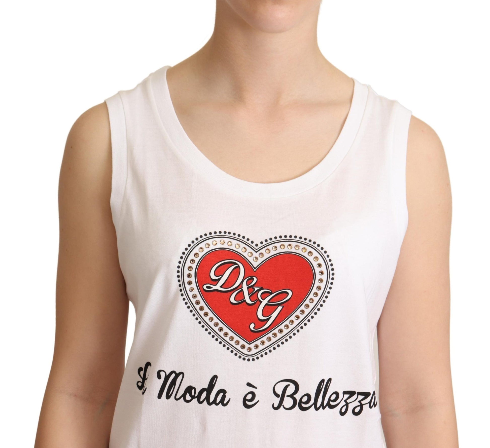 Dolce & Gabbana White La Moda Crystal Tank Top T-shirt Dolce & Gabbana