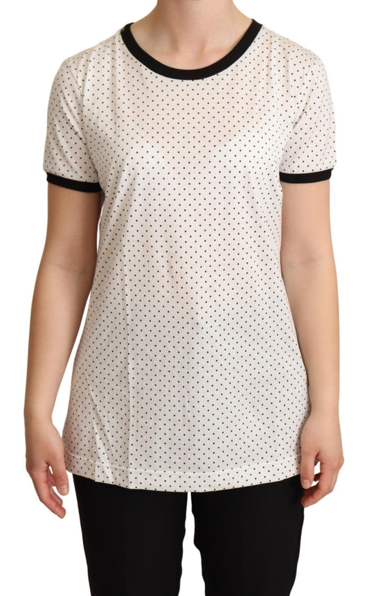 Dolce & Gabbana White Dotted Crewneck Cotton T-shirt Dolce & Gabbana
