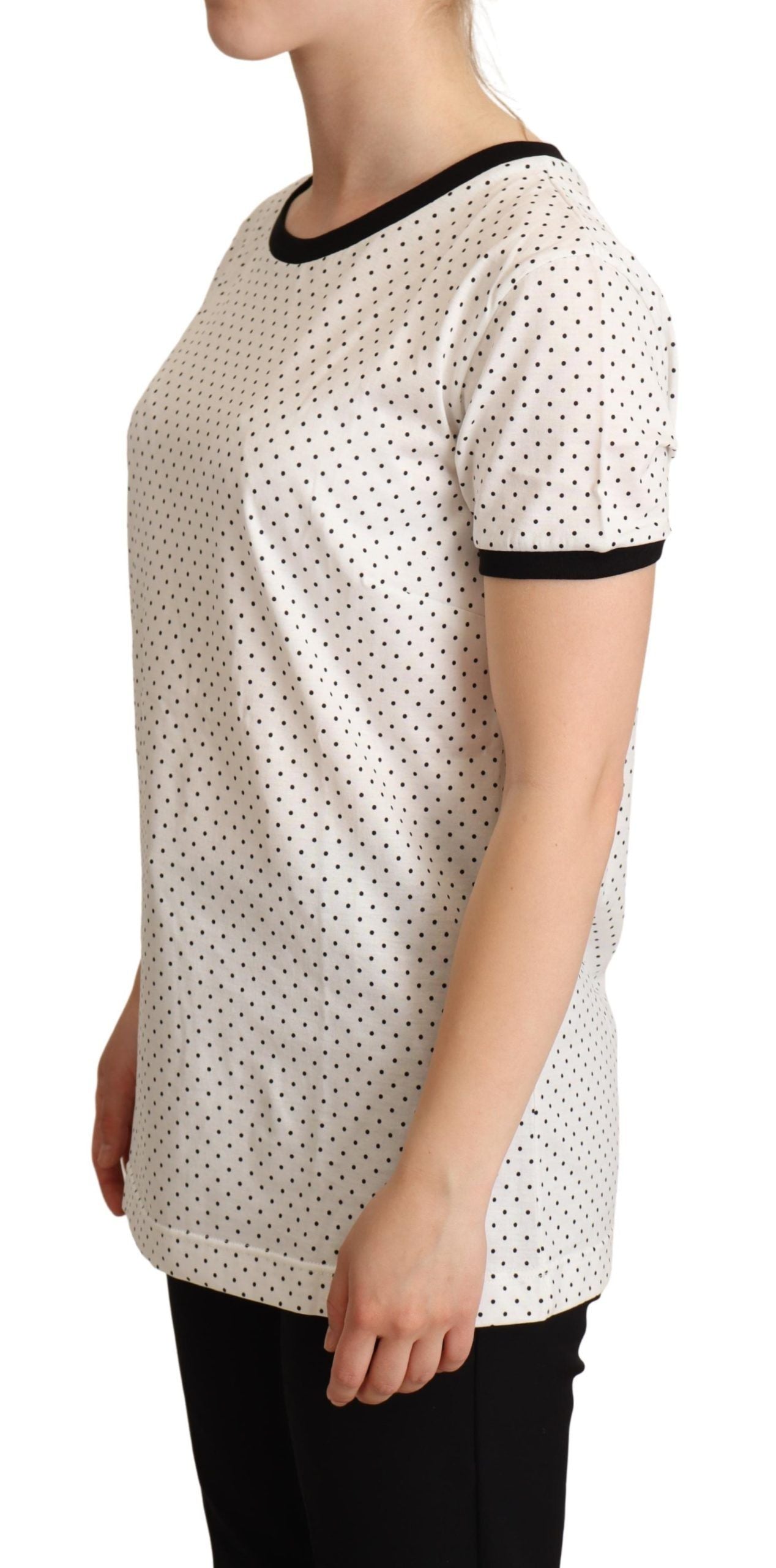 Dolce & Gabbana White Dotted Crewneck Cotton T-shirt Dolce & Gabbana