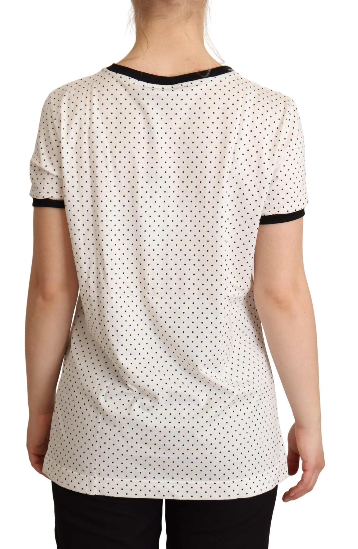 Dolce & Gabbana White Dotted Crewneck Cotton T-shirt Dolce & Gabbana