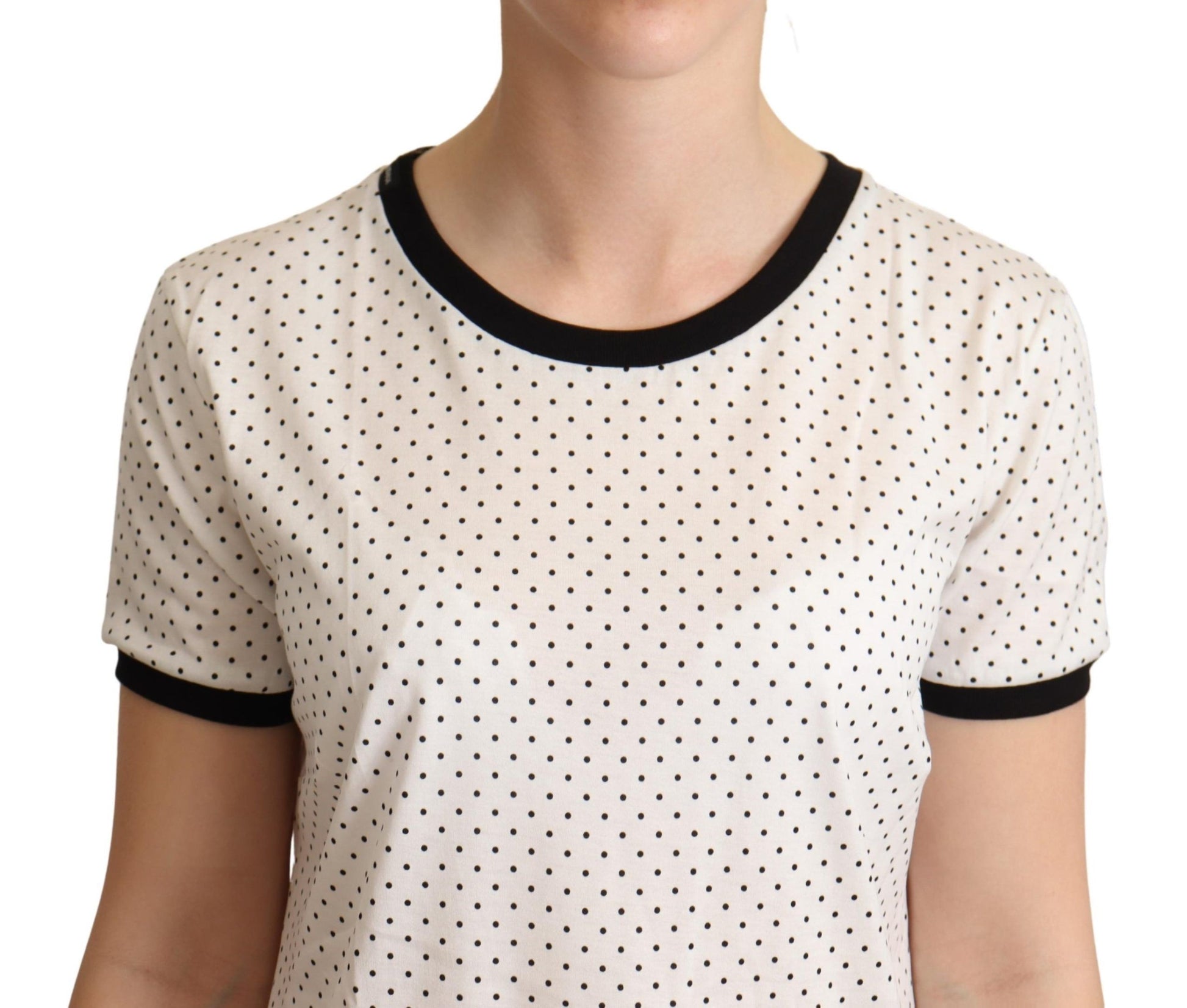 Dolce & Gabbana White Dotted Crewneck Cotton T-shirt Dolce & Gabbana