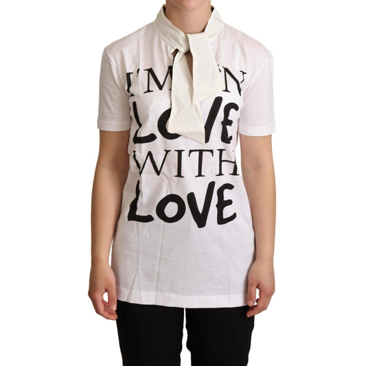 Dolce & Gabbana White Cotton Silk I'm In Love Top T-shirt Dolce & Gabbana