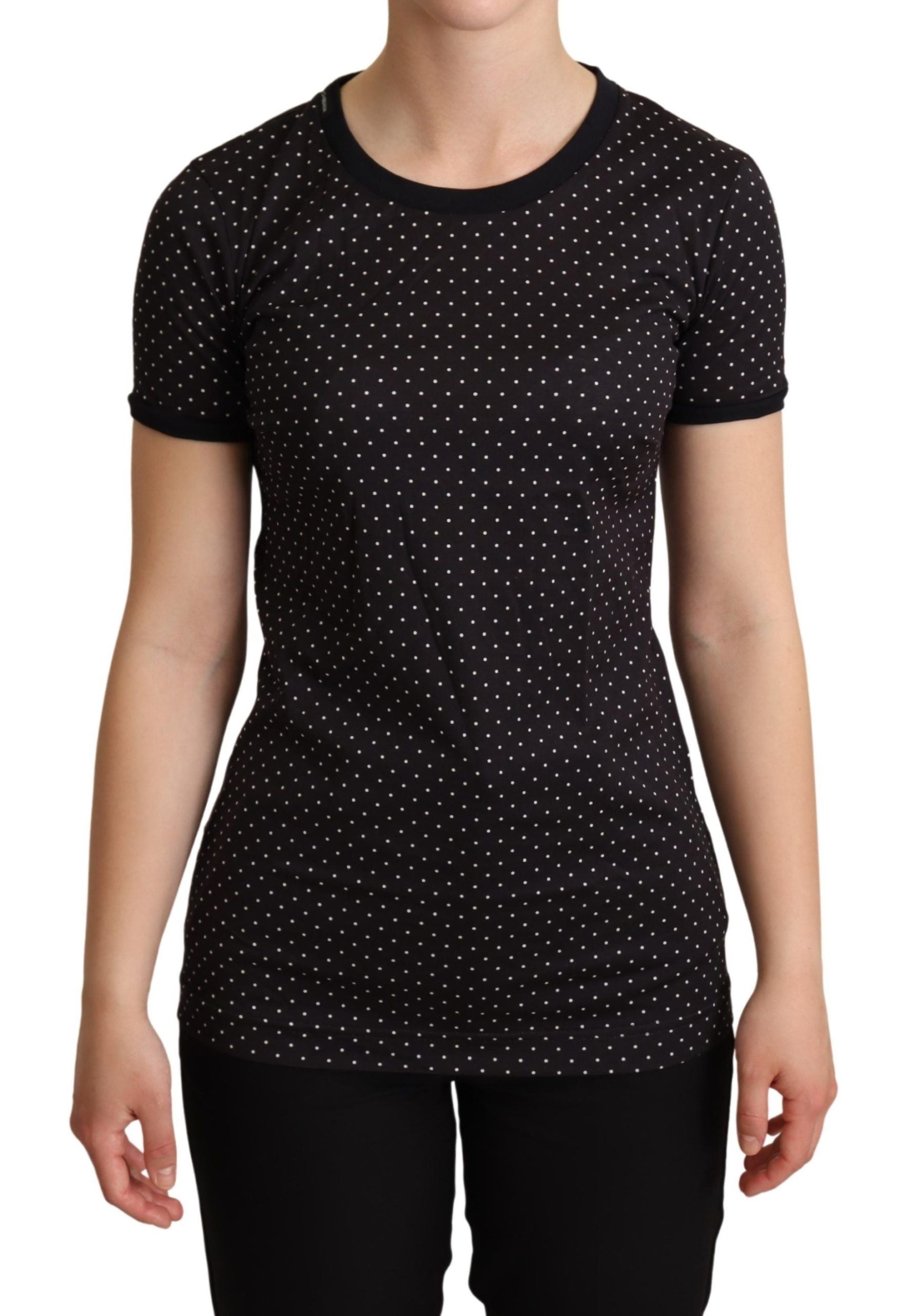 Dolce & Gabbana Black Dotted Crewneck Cotton T-shirt Dolce & Gabbana