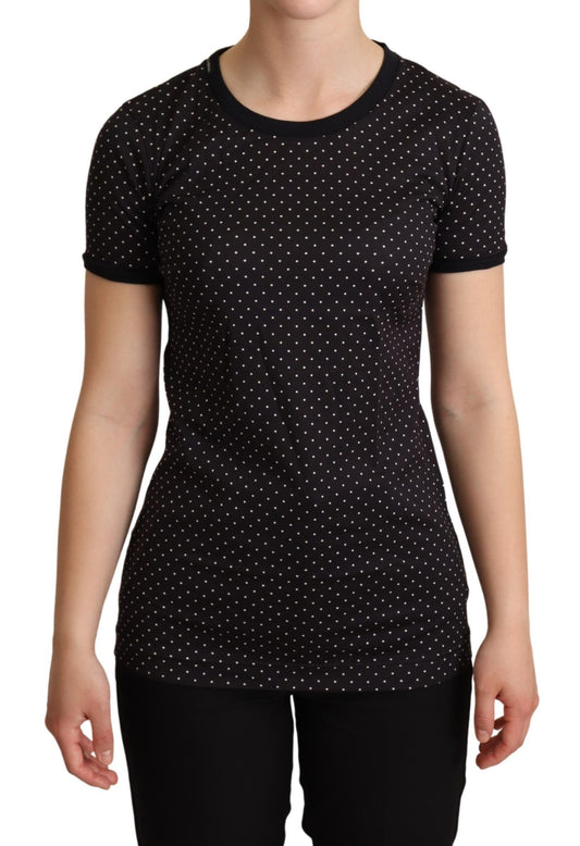 Dolce & Gabbana Black Dotted Crewneck Cotton T-shirt Dolce & Gabbana