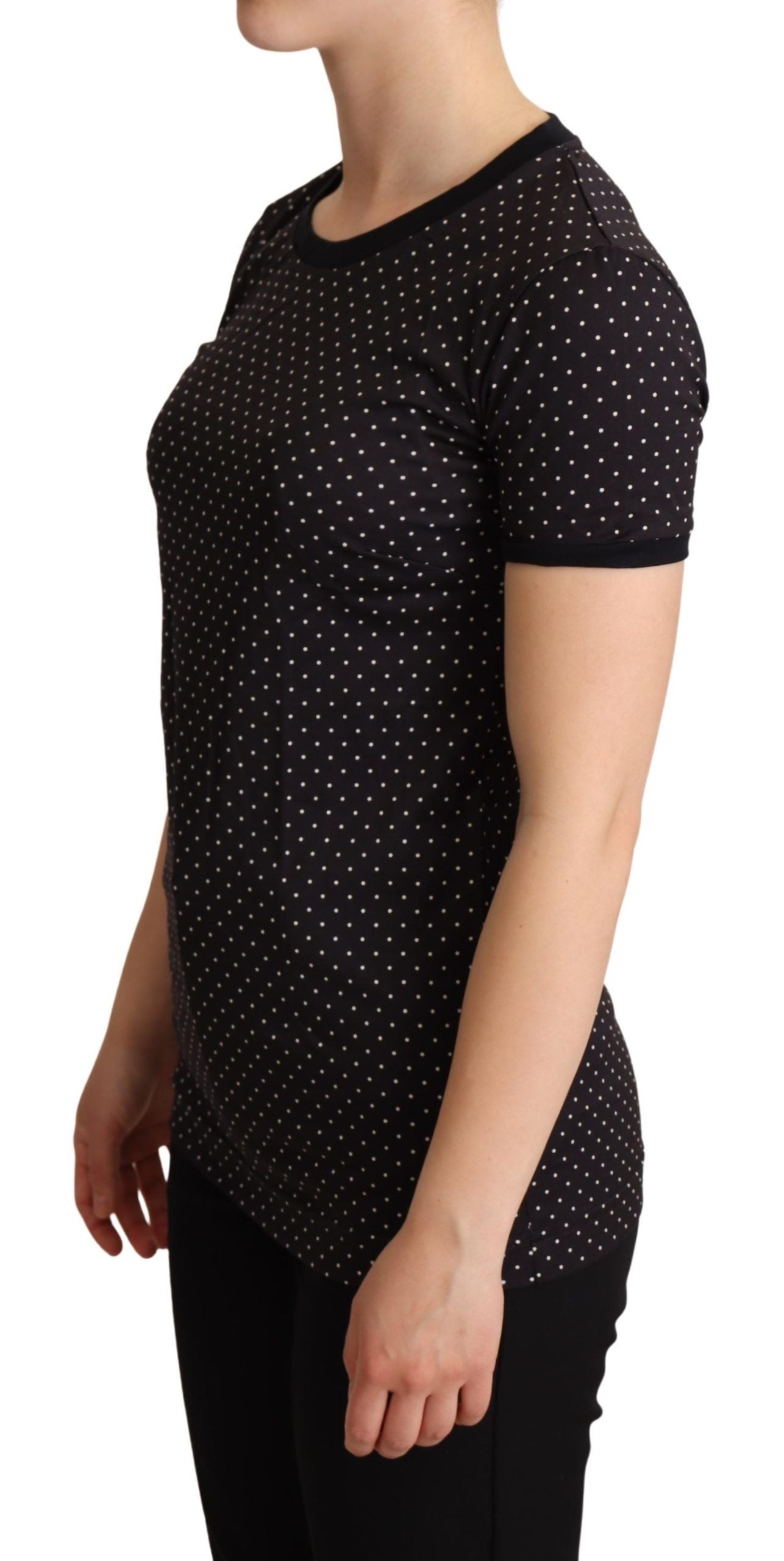 Dolce & Gabbana Black Dotted Crewneck Cotton T-shirt Dolce & Gabbana