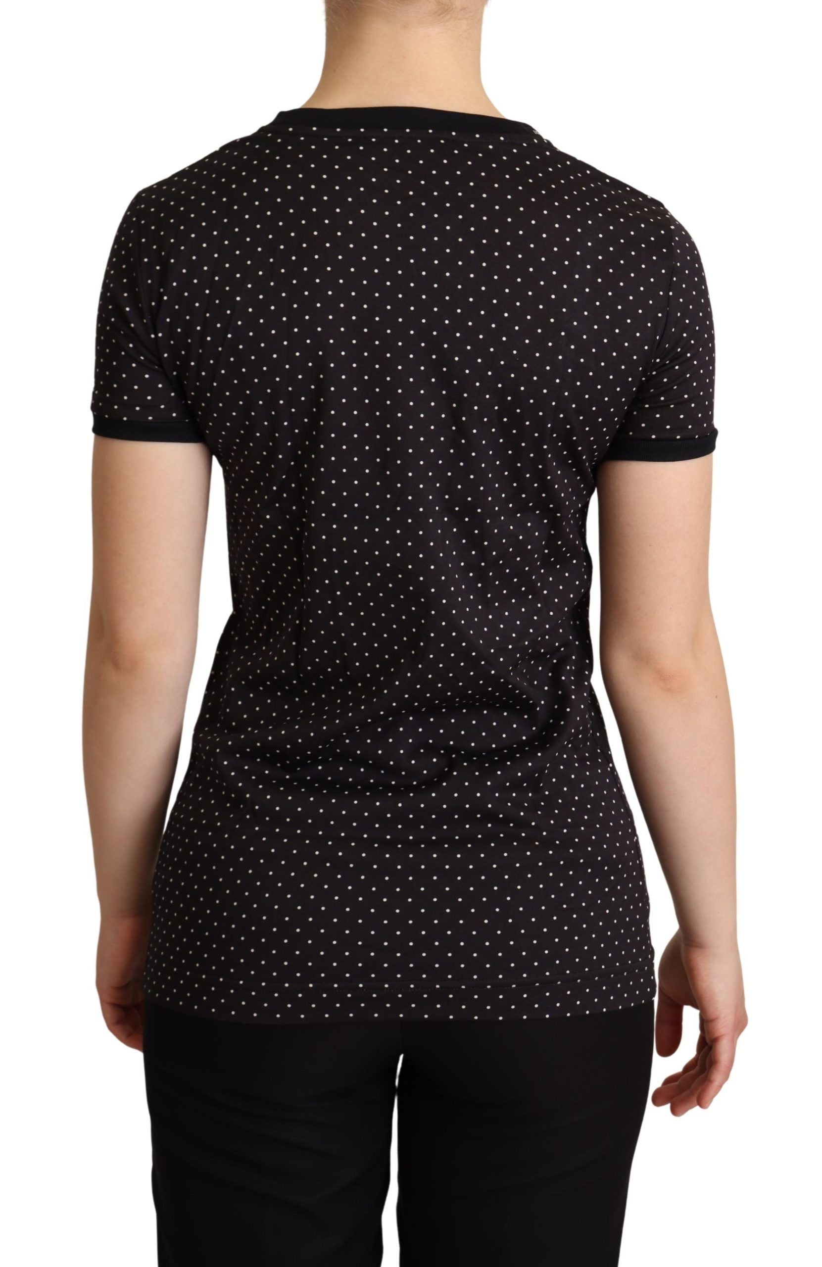 Dolce & Gabbana Black Dotted Crewneck Cotton T-shirt Dolce & Gabbana