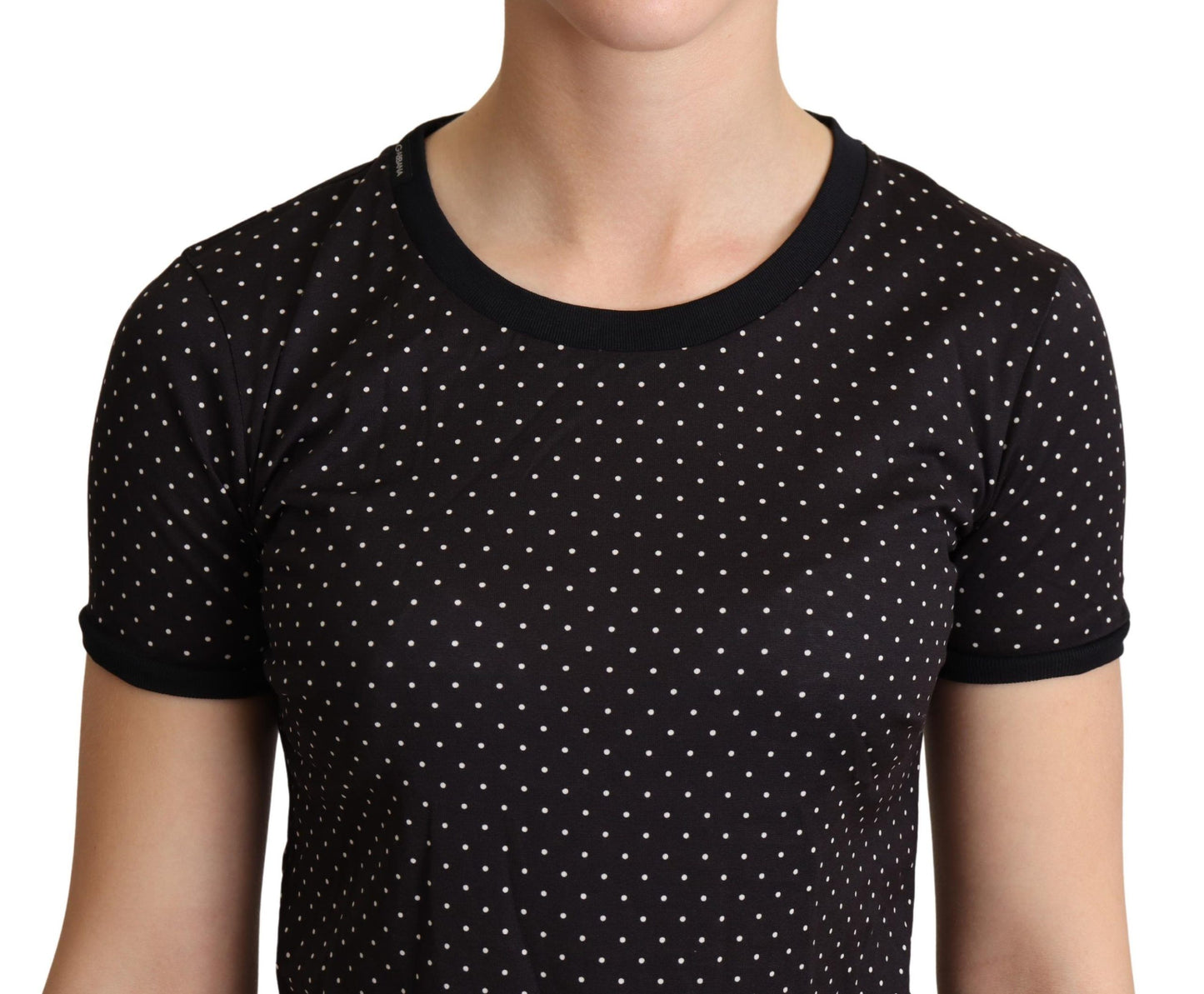 Dolce & Gabbana Black Dotted Crewneck Cotton T-shirt Dolce & Gabbana