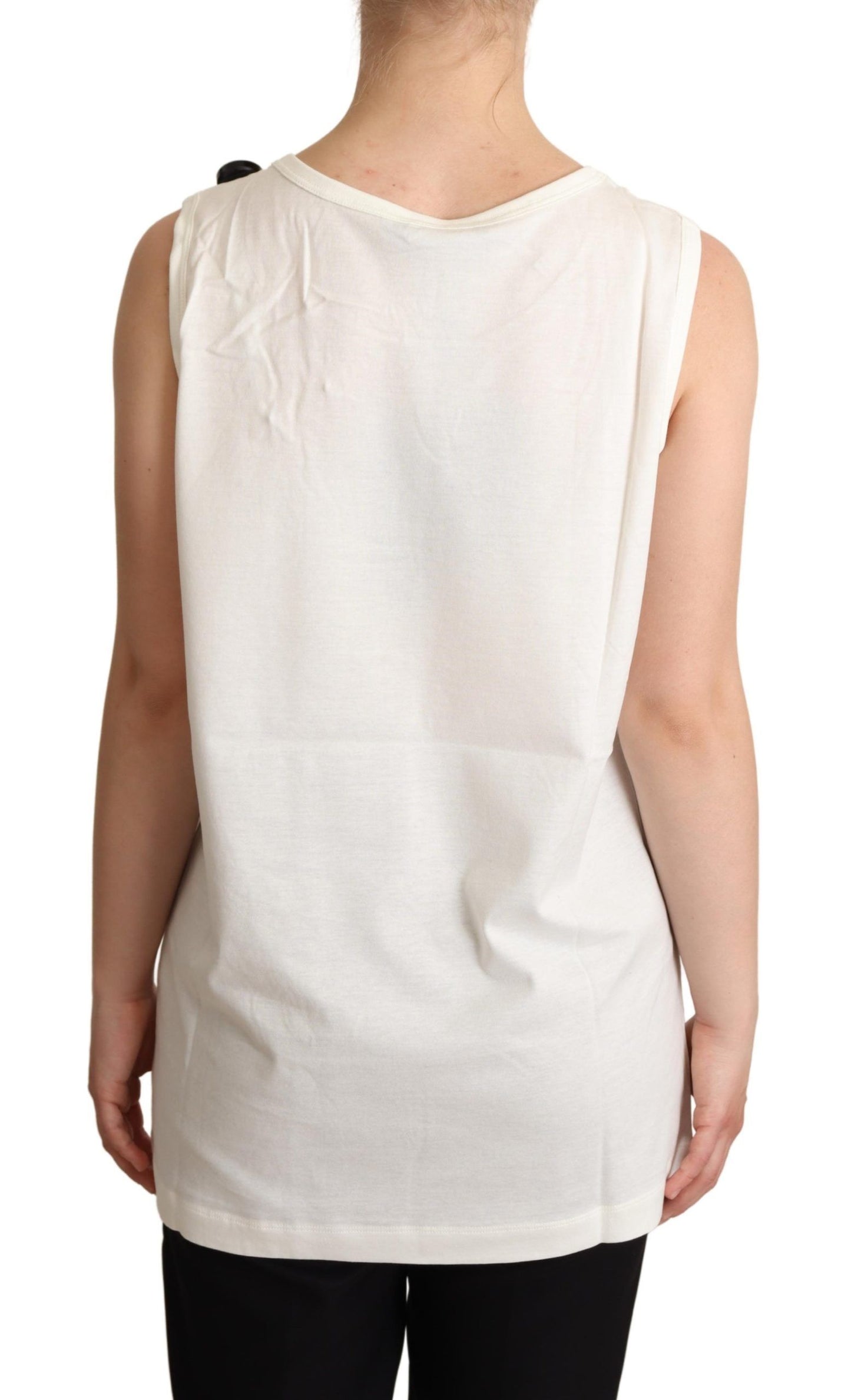 Dolce & Gabbana White Dog Floral Print Embellished T-shirt Dolce & Gabbana